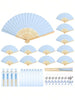 3/15/30pcs/Set, Folding Handheld Fan Set, Wedding Gift Set, Foldable Fan, Thank You Card Label And Organza Bag, DIY Fan, Souvenir Gift, Wedding Table Decoration, Wedding Gift, Suitable For Wedding Celebration