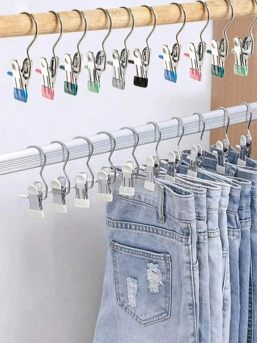 10-50pcs Multi-Functional Stainless Steel Clothes Clips Hangers, Heavy Duty Coat Hanger Hooks, Non-Slip Clothespin For Pants, Skirts Drying, Space Saving Organizer For Bedroom, Closet, Dorm